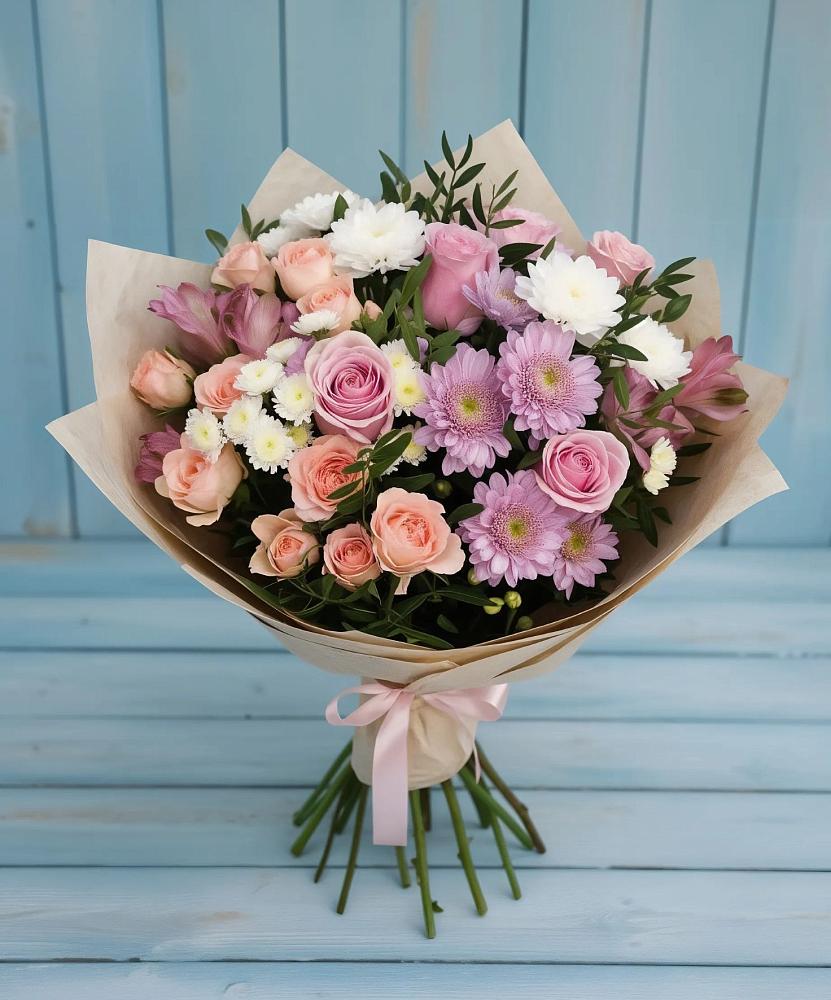 Букет цветов из: Хризантемы, Розы и Альстромерии в Адыгейске