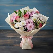 Букет цветов из:  Хризантемы, Альстромерии и Розы в Адыгейске